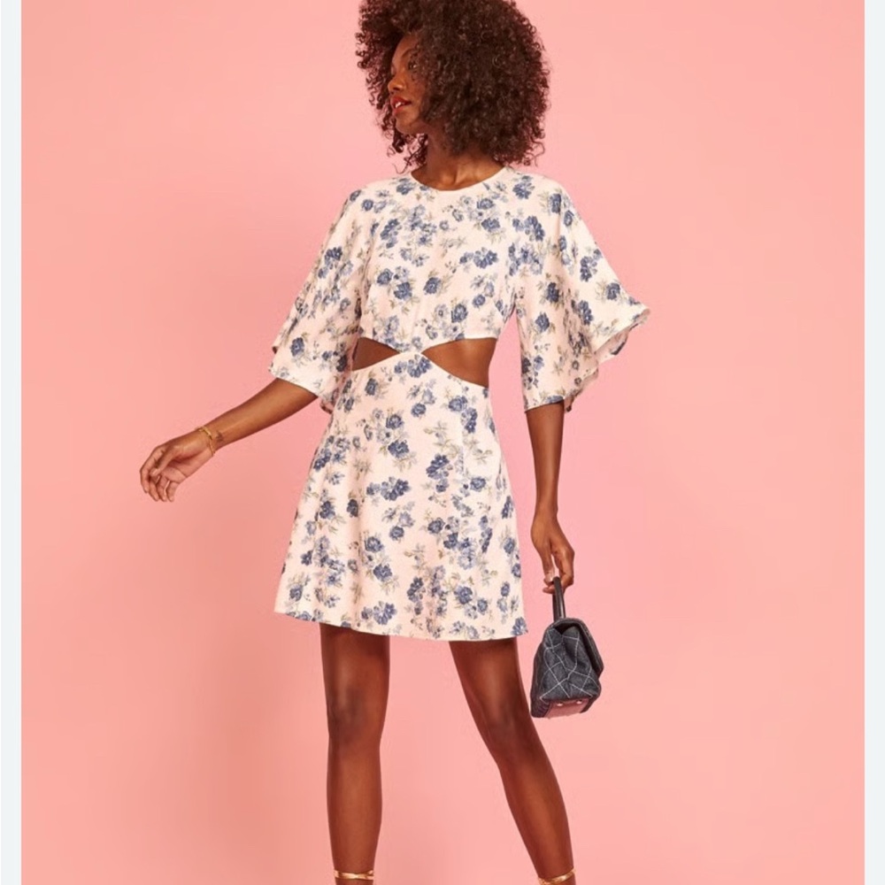 New! Reformation Leni Dress, White with Floral Print